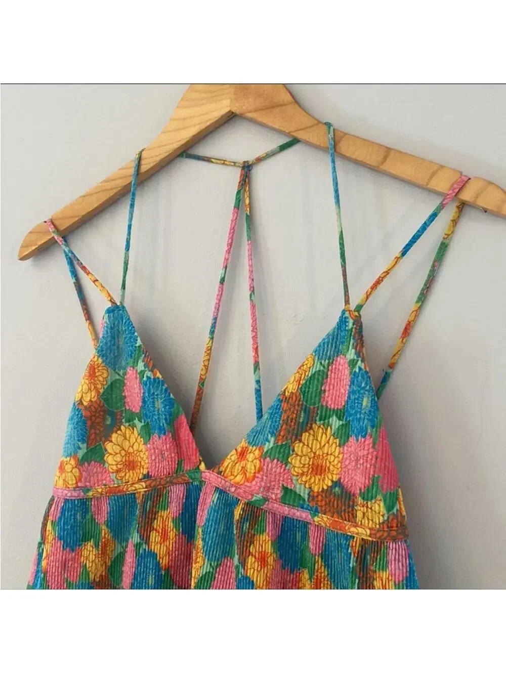 Zara Bright Floral Camisole Top Blue Orange Multi Color Strappy Cami Small - Picture 5 of 9